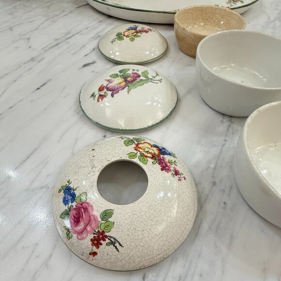 Antique English Earthenware Vanity Tray with Hair Receiver/Vanity bowl Set - Picture 5 of 17